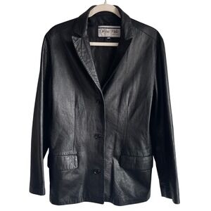 VTG Vera Pelle Italian Leather Blazer 48 Black Soft Pebbled Made in Italy Jacket